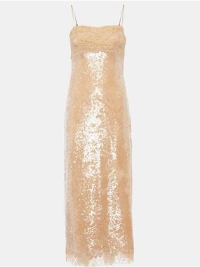 Simkhai Nude Sequin Lace Slip Dress with Spaghetti Straps